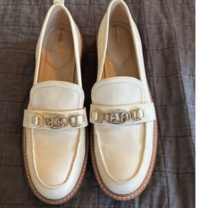 Sam Edelman Loraine Cream Leather Chain Link Loafers Womens Size 8 Cream Ivory
